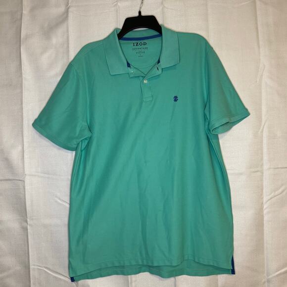 IZOD Advantage Performance Polo Shirt L Aqua Stretch Cotton Blend - Picture 1 of 5